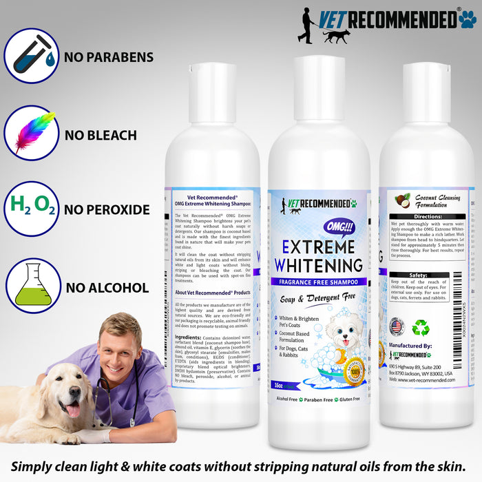 OMG Extreme Dog Whitening Shampoo - Coconut Based -  No Harsh Soaps or Detergents - 16oz/473ml