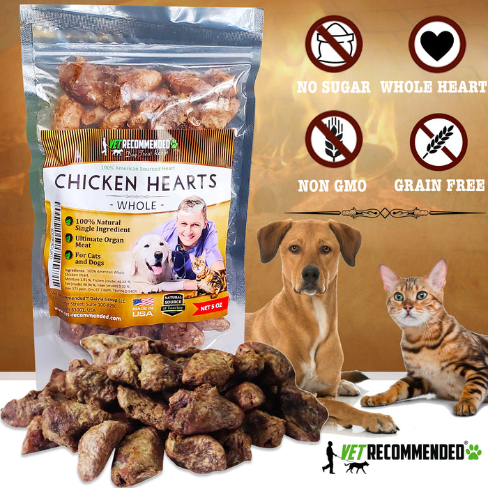 Whole Chicken Hearts (Giant 5oz Bag) Natural Source of Taurine. USA Made.