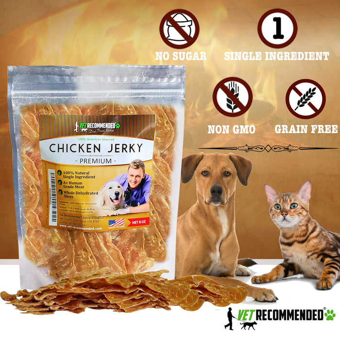 Chicken Jerky for Dogs - Single Ingredient - No Preservatives - Whole Dehydrated Chicken (8oz)