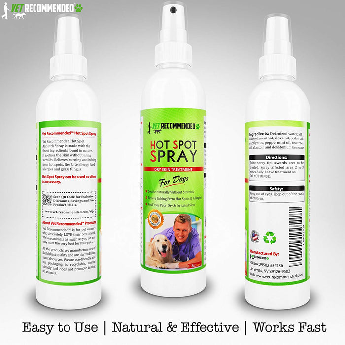 Hot Spot Treatment For Dogs - All Natural Anti-Itch for Allergies Relief - 8oz/240ml