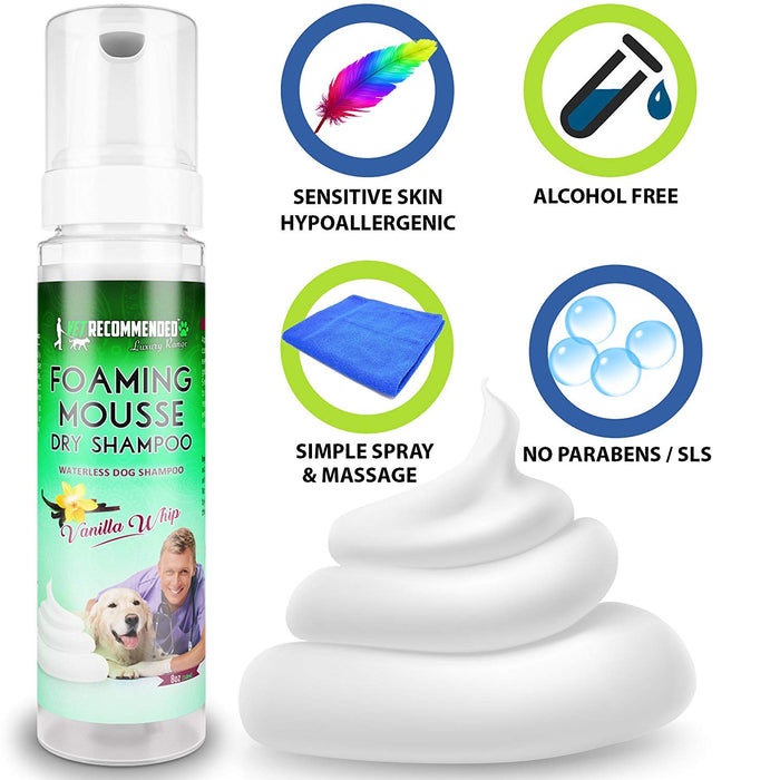 Waterless Dog Shampoo Mousse - No Rinse - Vanilla Whip Scent - 8oz/240ml