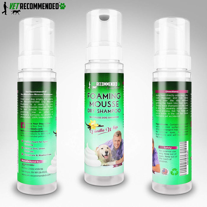 Waterless Dog Shampoo Mousse - No Rinse - Vanilla Whip Scent - 8oz/240ml