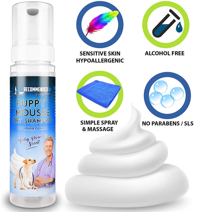 Waterless Puppy Shampoo Mousse - No Rinse - Fur Baby Powder Scent - 8oz/240ml