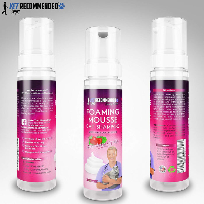 Waterless Cat Shampoo Mousse - No Rinse - Strawberry Whip Scent - 8oz/240ml