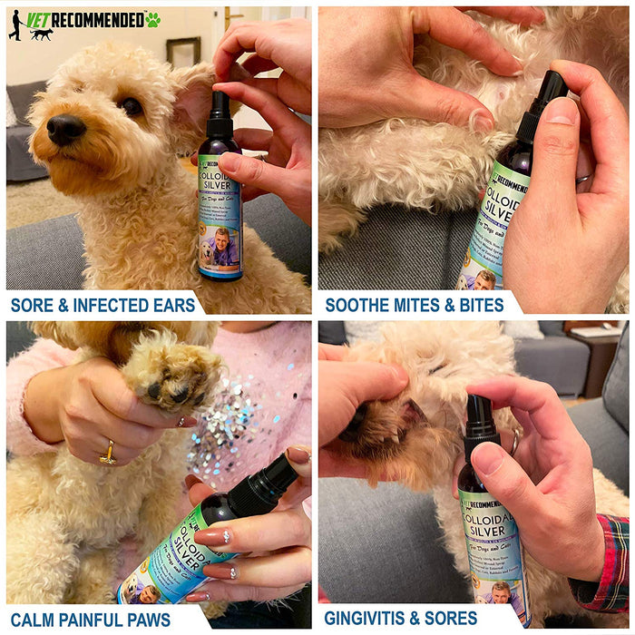 Colloidal Silver for Pets - Works as Natural Hot Spot Treatment - Non-Toxic - 4oz & 8oz