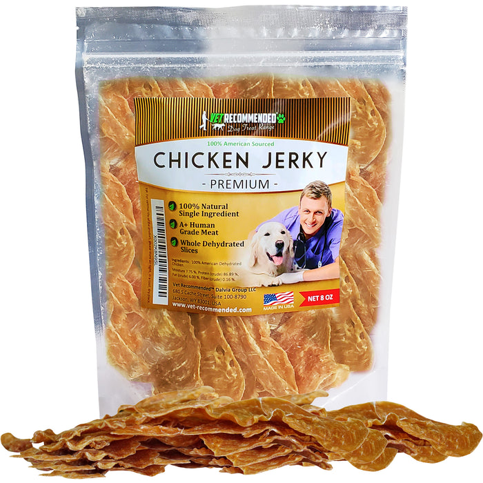 Chicken Jerky for Dogs - Single Ingredient - No Preservatives - Whole Dehydrated Chicken (8oz)