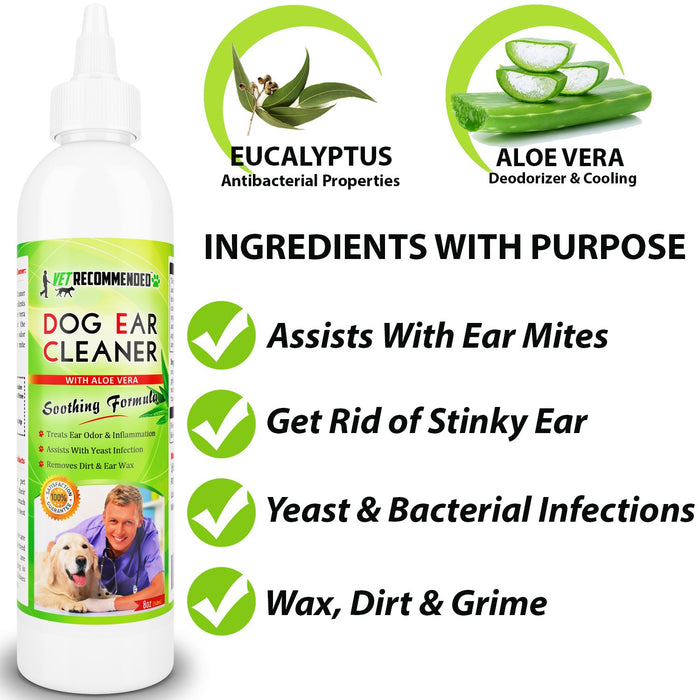 Dog Ear Cleanser - With Natural Aloe Vera - 8oz/240ml